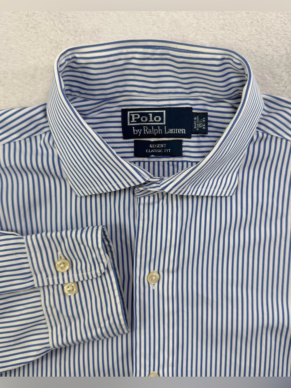 Vintage Polo Ralph Lauren Regent Classic Fit 15.5 32/33 Blue Stripe Hong Kong